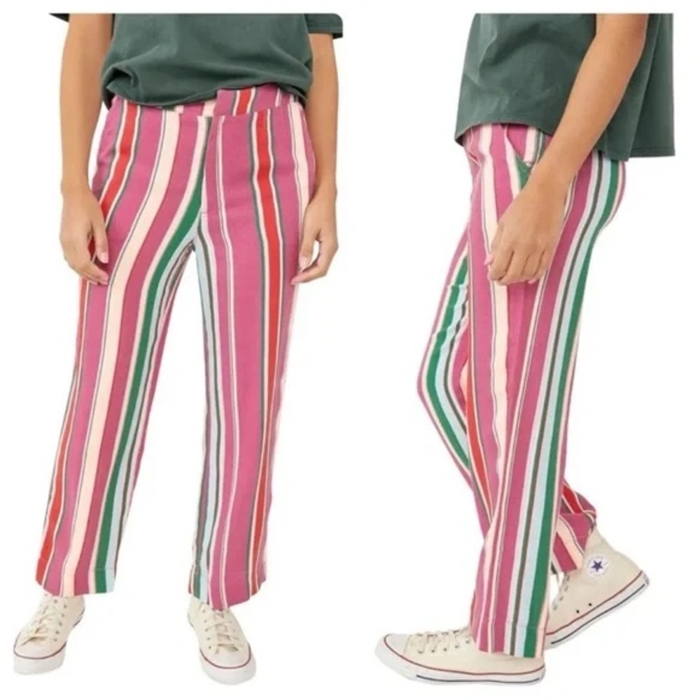 NWT Free People La Paz Pink Combo Striped Crop Pants Sz 10